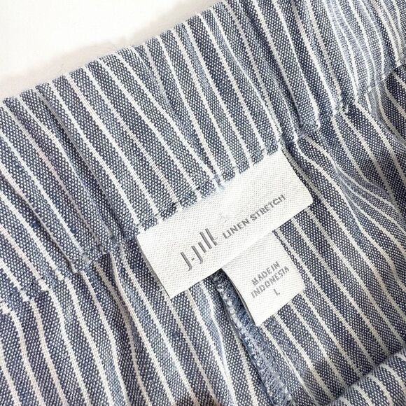 J. Jill Pants Linen Stretch Women L Striped Elastic Waist Button Detail Ankle - Picture 3 of 12